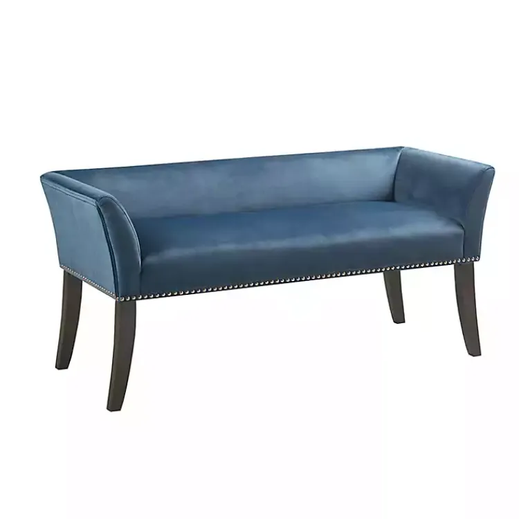 Benches & Ottomans-Kirklands Home Antique Sapphire Low Back Upholstered Bench Blue