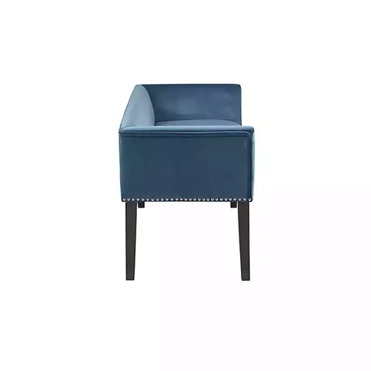 Benches & Ottomans-Kirklands Home Antique Sapphire Low Back Upholstered Bench Blue