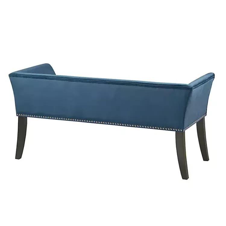 Benches & Ottomans-Kirklands Home Antique Sapphire Low Back Upholstered Bench Blue