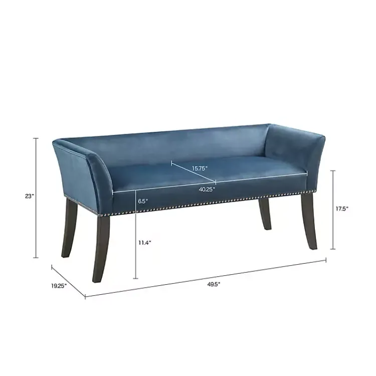 Benches & Ottomans-Kirklands Home Antique Sapphire Low Back Upholstered Bench Blue
