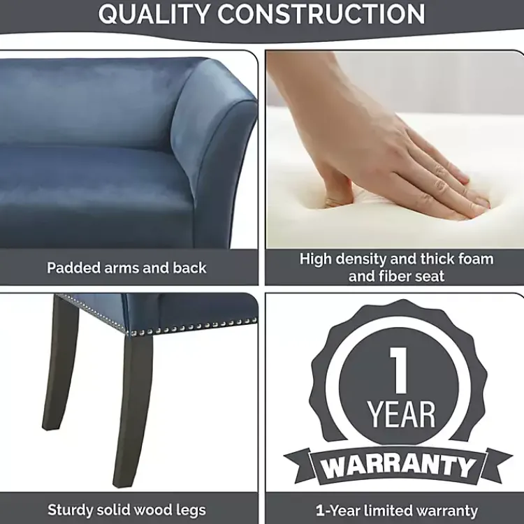 Benches & Ottomans-Kirklands Home Antique Sapphire Low Back Upholstered Bench Blue