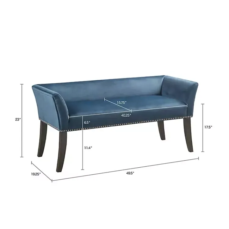 Benches & Ottomans-Kirklands Home Antique Sapphire Low Back Upholstered Bench Blue