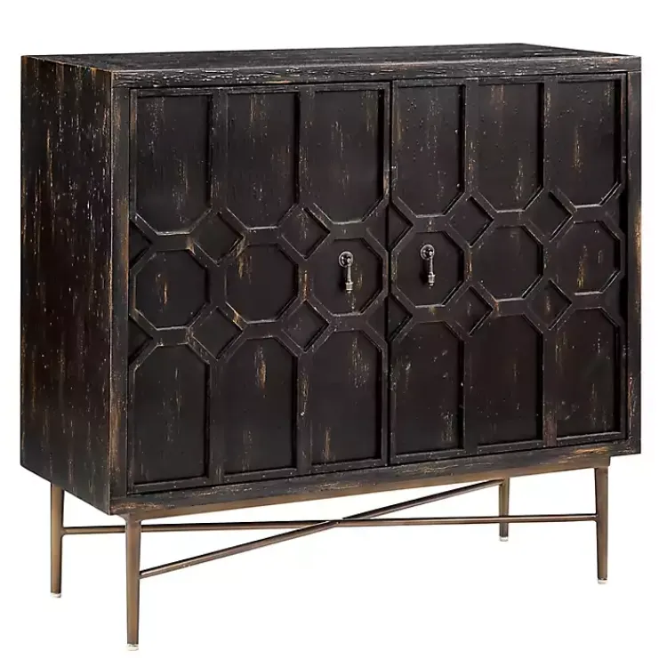 Cabinets & Sideboards-Kirklands Home Laini Distressed Modern Carved Cabinet Black