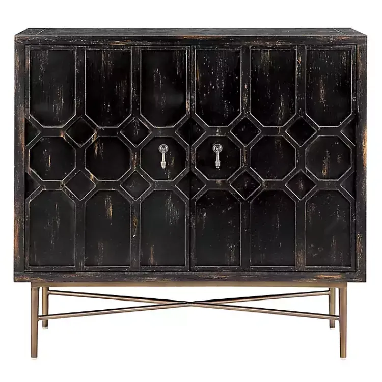 Cabinets & Sideboards-Kirklands Home Laini Distressed Modern Carved Cabinet Black