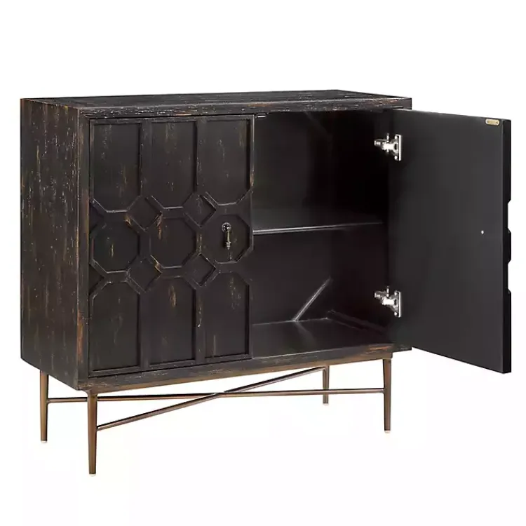 Cabinets & Sideboards-Kirklands Home Laini Distressed Modern Carved Cabinet Black