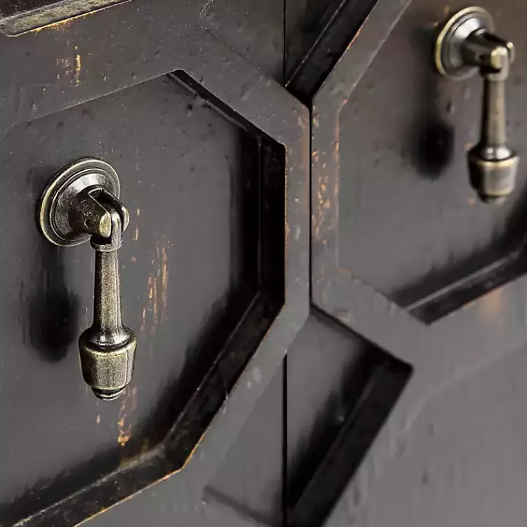 Cabinets & Sideboards-Kirklands Home Laini Distressed Modern Carved Cabinet Black