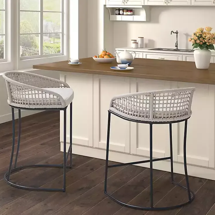 Bar Stools & Counter Height Stools-Kirklands Home Rustic Woven Rope Back Counter Stool White
