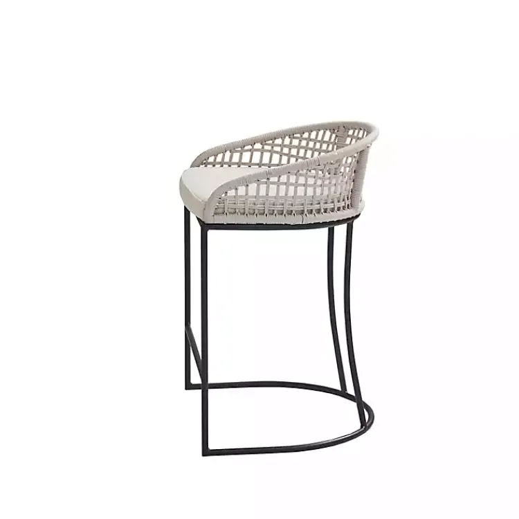Bar Stools & Counter Height Stools-Kirklands Home Rustic Woven Rope Back Counter Stool White