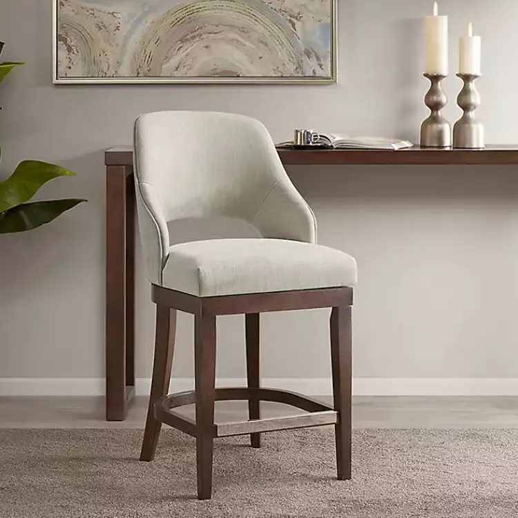 Bar Stools & Counter Height Stools-Kirklands Home Cream Open Back Swivel Base Counter Stool White