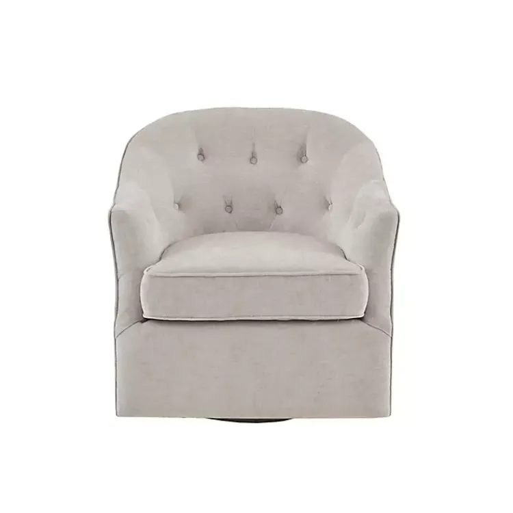 Accent Chairs-Kirklands Home Gayla Taupe Button Tufted Swivel Accent Chair Gray