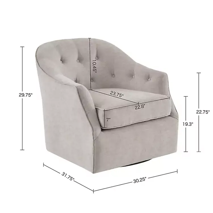 Accent Chairs-Kirklands Home Gayla Taupe Button Tufted Swivel Accent Chair Gray