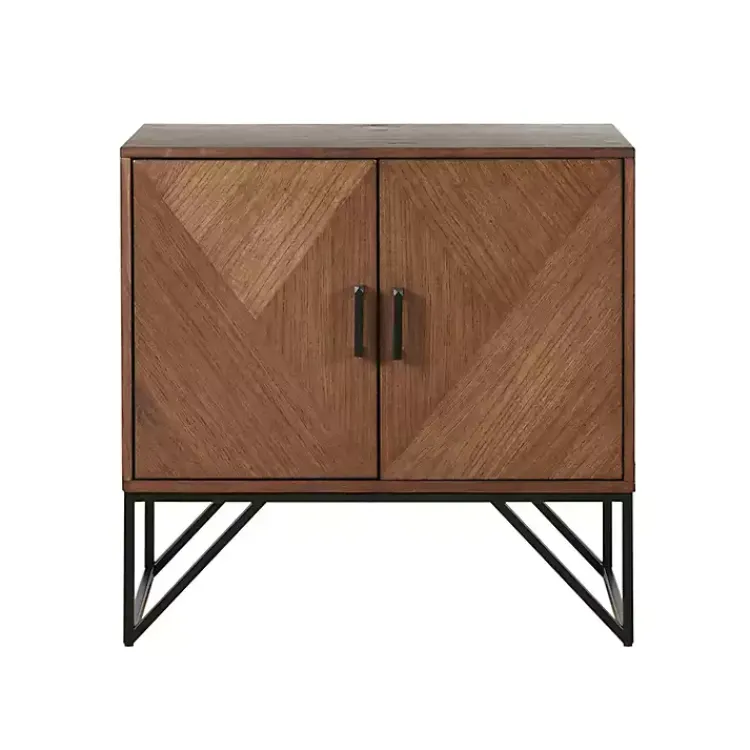 Cabinets & Sideboards-Kirklands Home Brown Wood Frame Metal Base 2-Door Cabinet