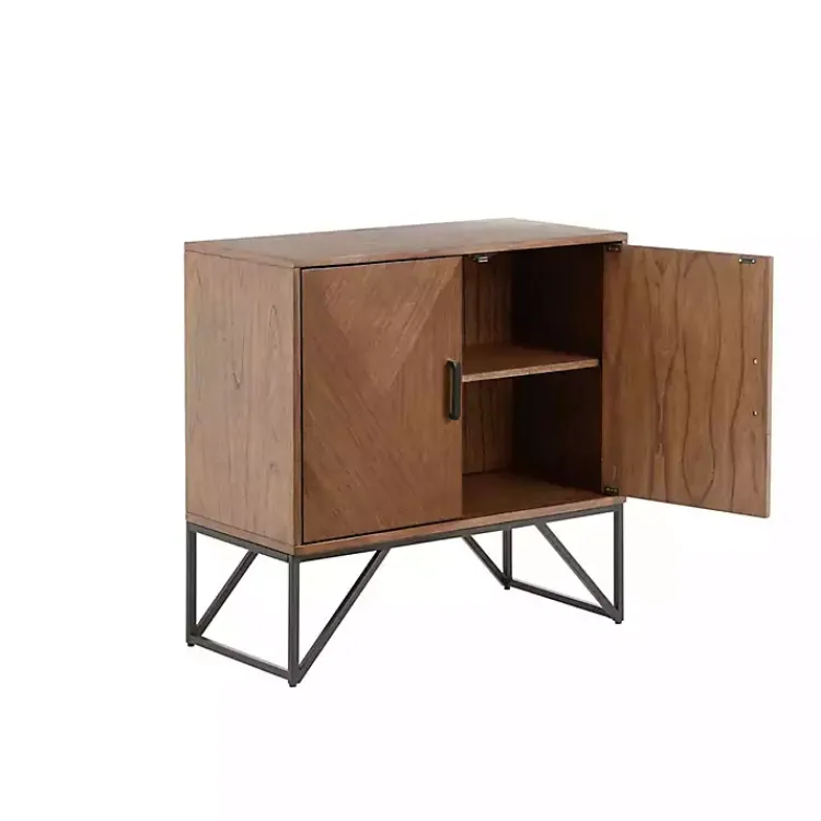 Cabinets & Sideboards-Kirklands Home Brown Wood Frame Metal Base 2-Door Cabinet
