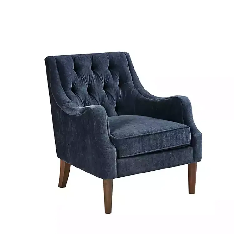 Accent Chairs-Kirklands Home Navy Button Tufted Accent Chair Blue