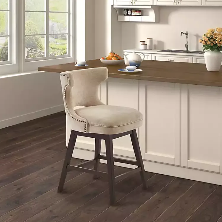 Bar Stools & Counter Height Stools-Kirklands Home Sandy Beige Curve Back Swivel Counter Stool Tan