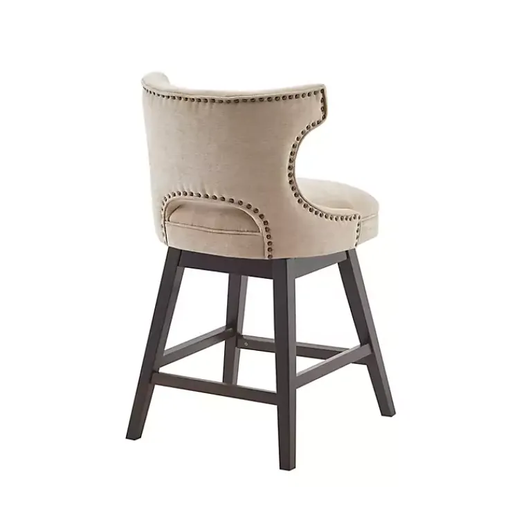 Bar Stools & Counter Height Stools-Kirklands Home Sandy Beige Curve Back Swivel Counter Stool Tan