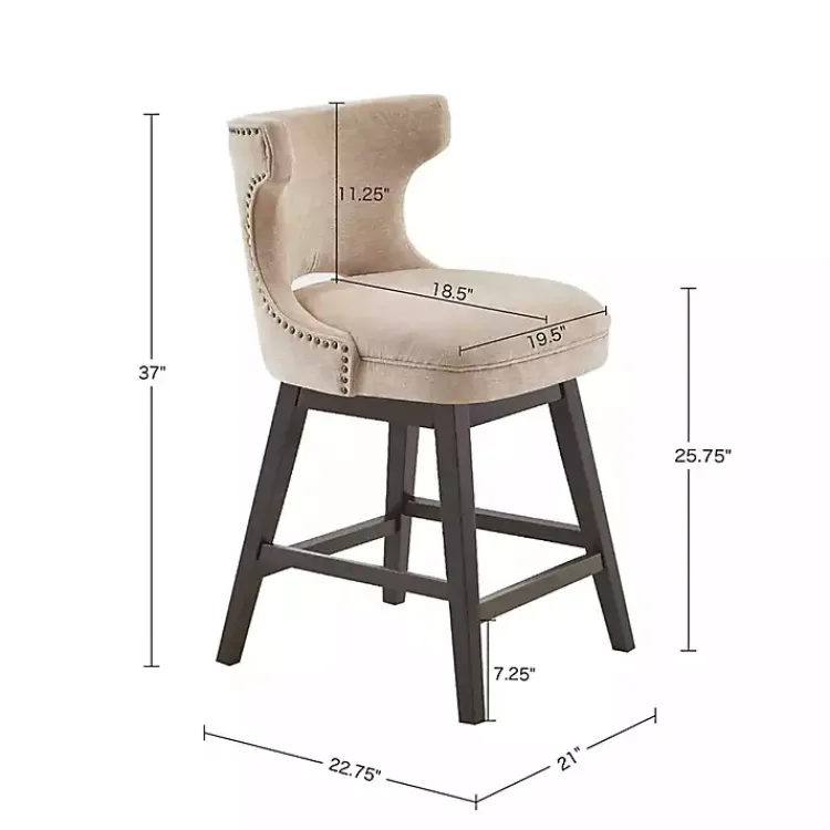 Bar Stools & Counter Height Stools-Kirklands Home Sandy Beige Curve Back Swivel Counter Stool Tan