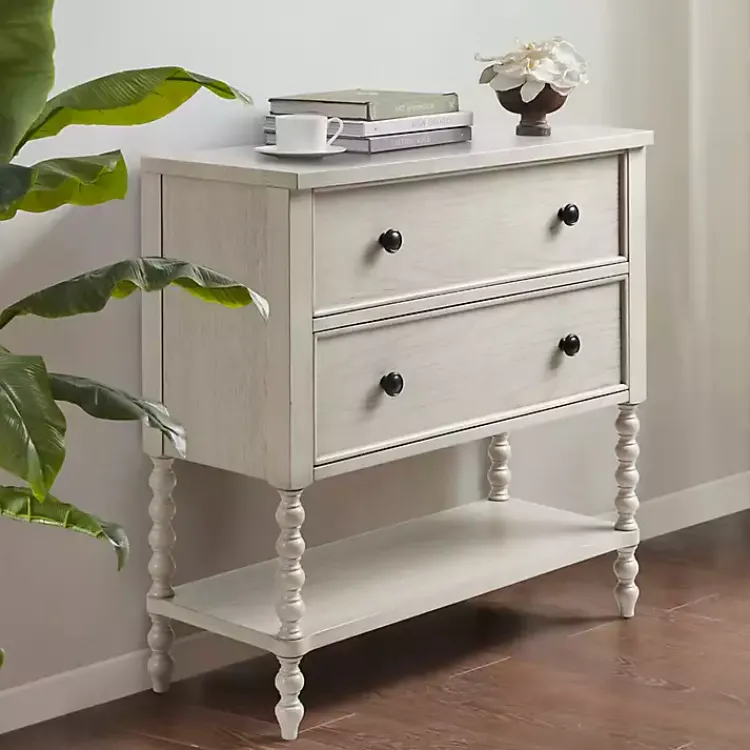 Cabinets & Sideboards-Kirklands Home Wood Turned Legs 2-Drawer Chest White