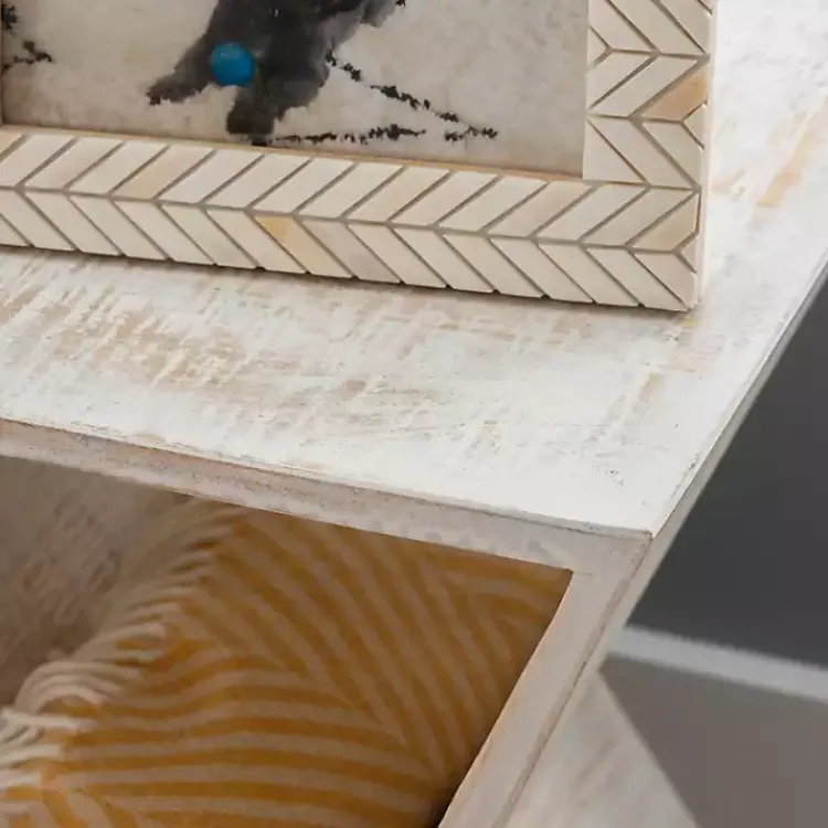 Accent & End Tables-Kirklands Home washed Mango Wood Hourglass Accent Table White