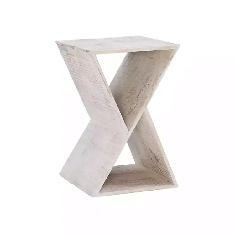 Accent & End Tables-Kirklands Home washed Mango Wood Hourglass Accent Table White