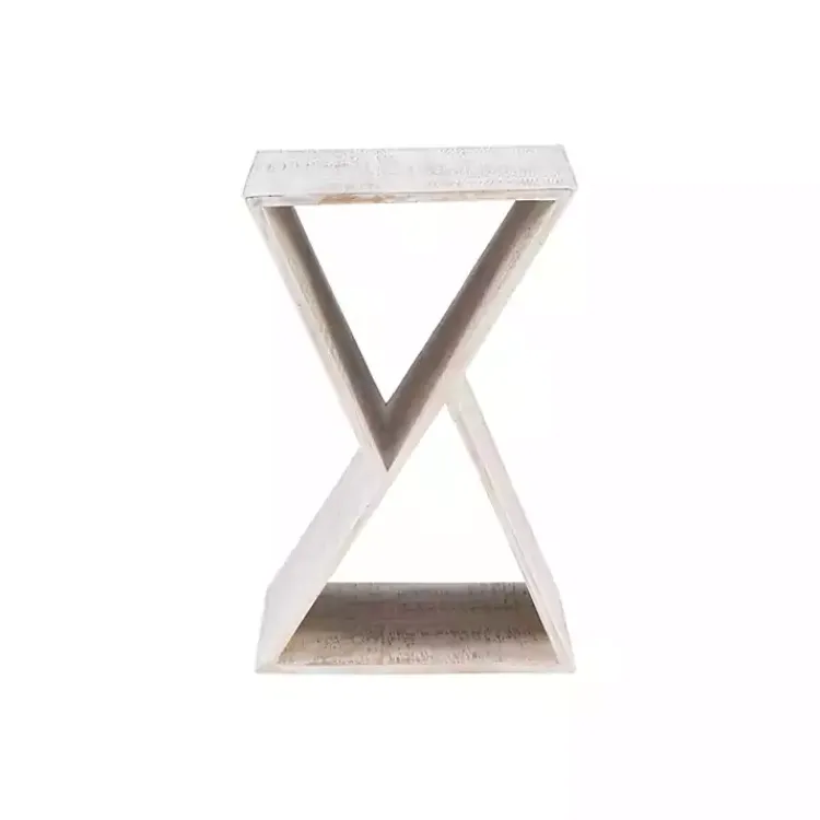 Accent & End Tables-Kirklands Home washed Mango Wood Hourglass Accent Table White