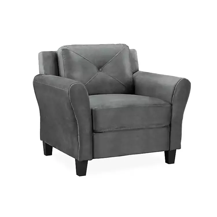 Accent Chairs-Kirklands Home Dark Kelly Microfiber Rolled Armchair Gray