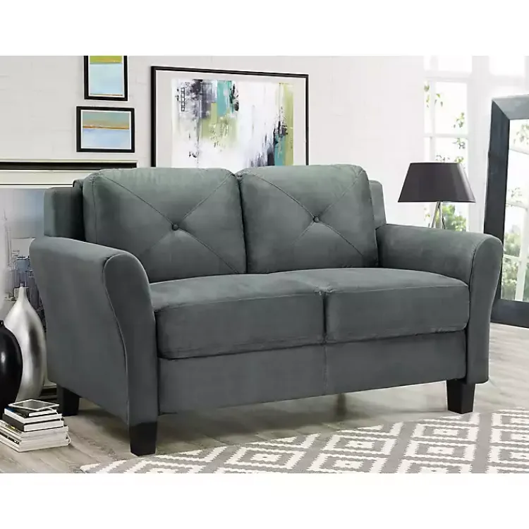 Sofas & Loveseats-Kirklands Home Dark Kelly Microfiber Rolled Arm Loveseat Gray