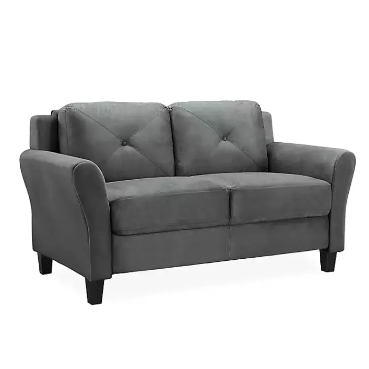 Sofas & Loveseats-Kirklands Home Dark Kelly Microfiber Rolled Arm Loveseat Gray