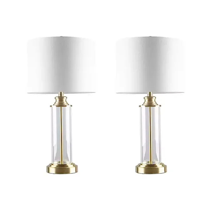 Table Lamps-Kirklands Home Clear Glass Base Gold Table Lamps, Set of 2 White