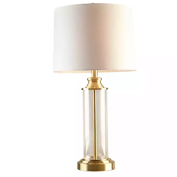 Table Lamps-Kirklands Home Clear Glass Base Gold Table Lamps, Set of 2 White