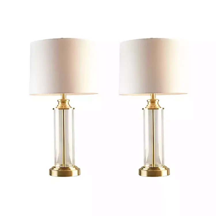Table Lamps-Kirklands Home Clear Glass Base Gold Table Lamps, Set of 2 White