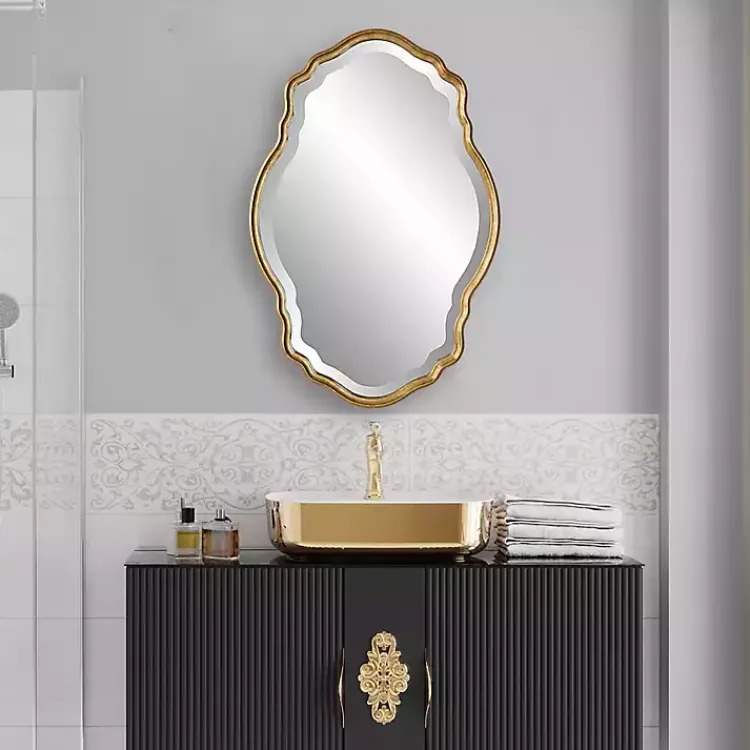 Decorative Mirrors-Kirklands Home Gold Curved Beveled Frame Mirror
