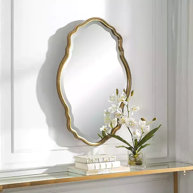 Decorative Mirrors-Kirklands Home Gold Curved Beveled Frame Mirror