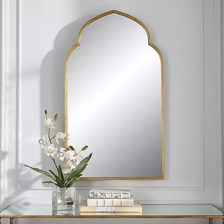 Decorative Mirrors-Kirklands Home Gold Leaf Arched Frame Wall Mirror