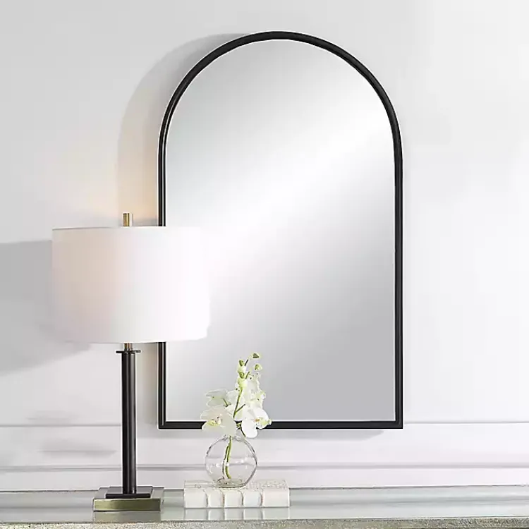 Decorative Mirrors-Kirklands Home Black Metal Arch Frame Wall Mirror