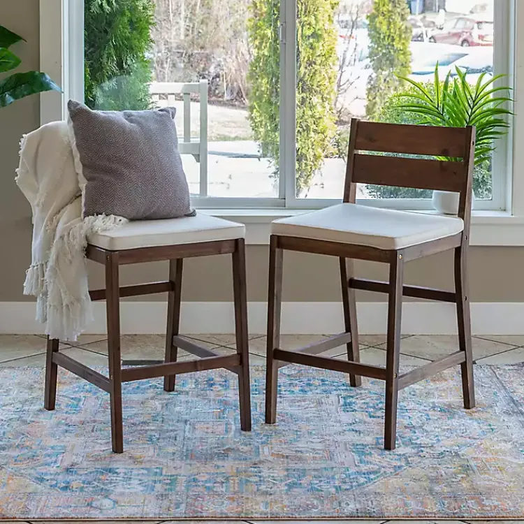 Outdoor Seating-Kirklands Home Acacia Slat Back Outdoor Counter Stools, Set of 2