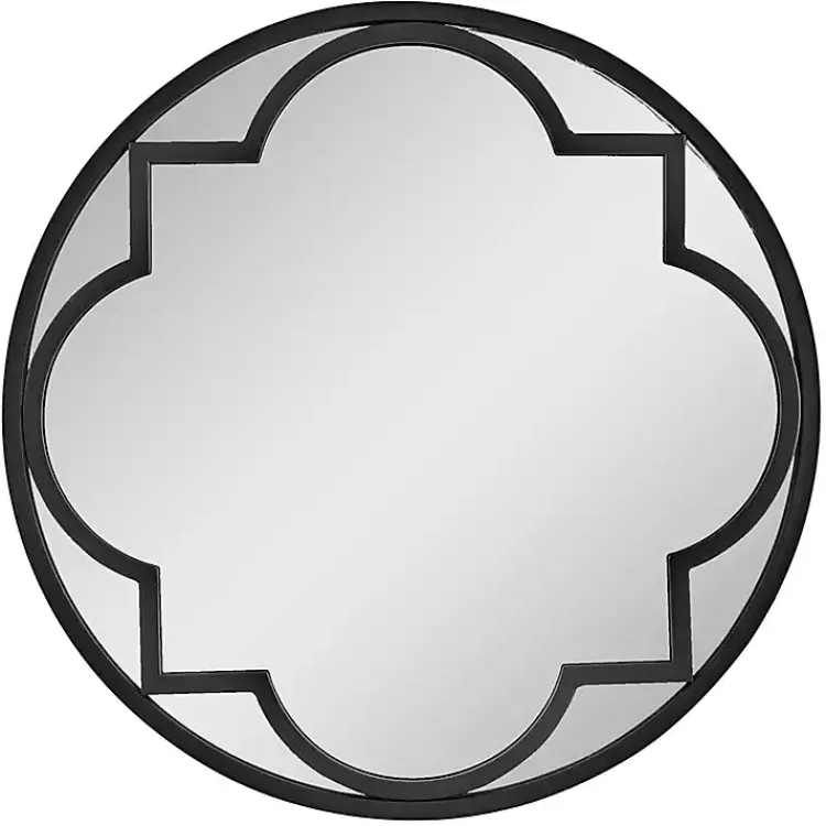 Decorative Mirrors-Kirklands Home Metal Quatrefoil Round Frame Wall Mirror Black