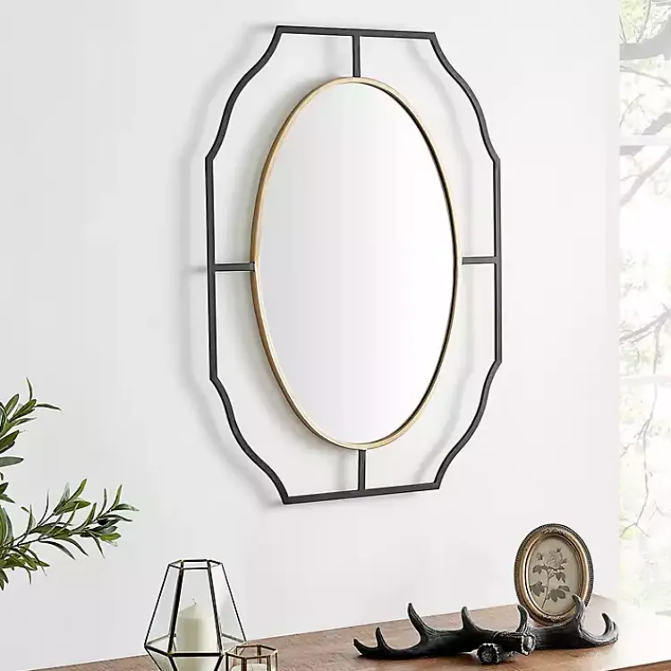 Decorative Mirrors-Kirklands Home Black Gold Scalloped Oval Frame Wall Mirror