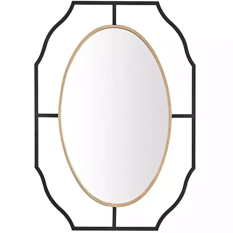 Decorative Mirrors-Kirklands Home Black Gold Scalloped Oval Frame Wall Mirror