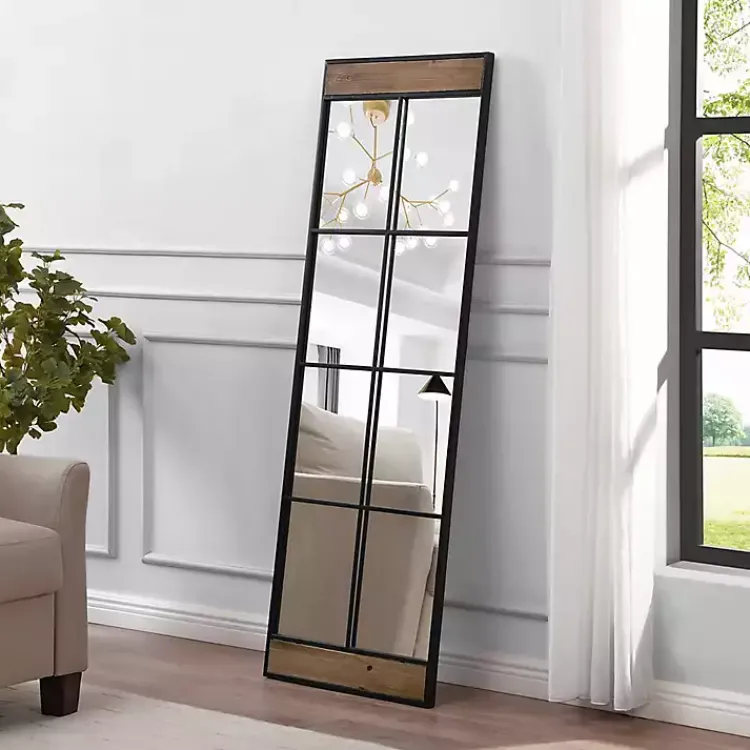 Decorative Mirrors-Kirklands Home Black Metal Window Grid Standing Mirror