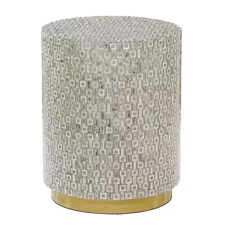 Accent & End Tables-Kirklands Home Mother Of Pearl Sells Wood Base Accent Table Gray