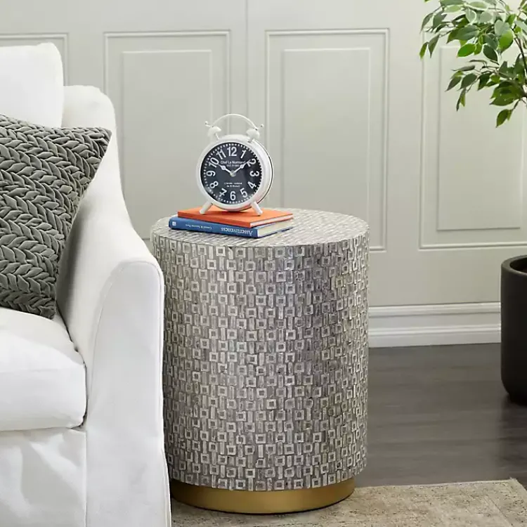 Accent & End Tables-Kirklands Home Mother Of Pearl Sells Wood Base Accent Table Gray