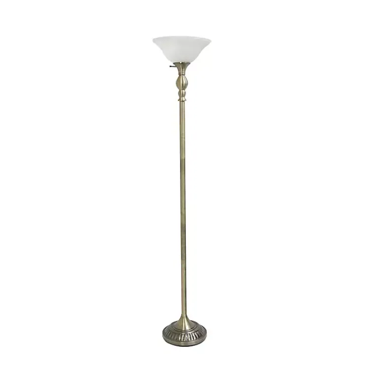 Floor Lamps-Kirklands Home Antique Brass and Marbleized Glass Torchiere Gray