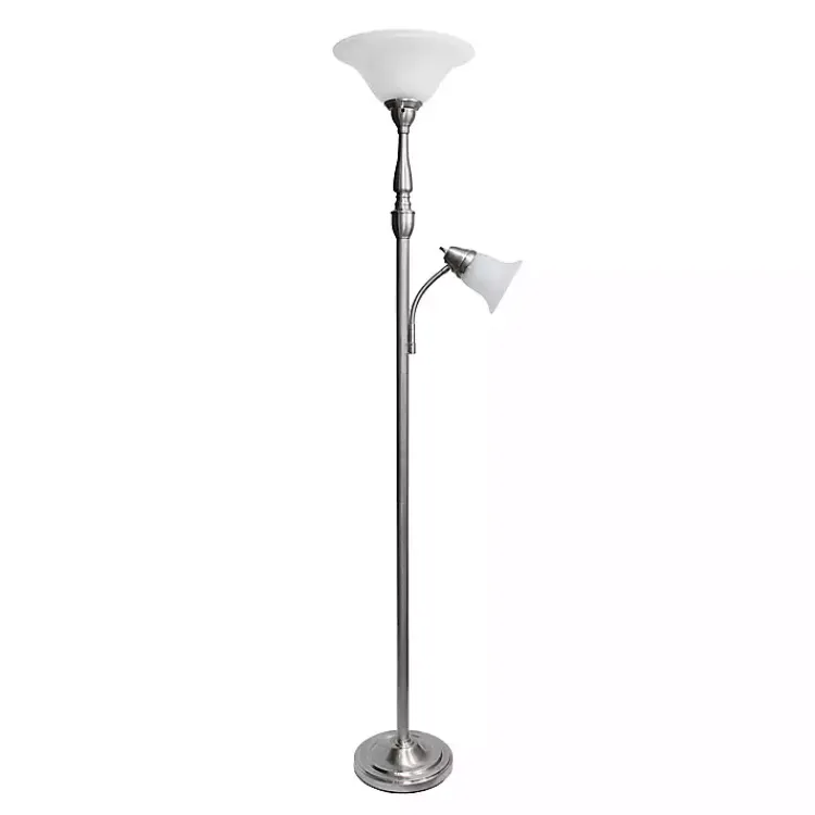 Floor Lamps-Kirklands Home Brushed Nickel Base Marble Glass Shade Floor Lamp Gray
