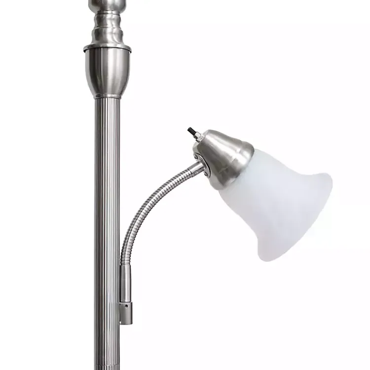 Floor Lamps-Kirklands Home Brushed Nickel Base Marble Glass Shade Floor Lamp Gray