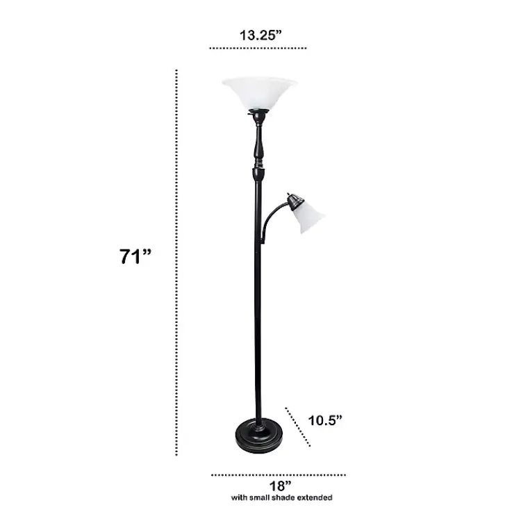 Floor Lamps-Kirklands Home Matte Bronze and White Reading Arm Torchiere Brown