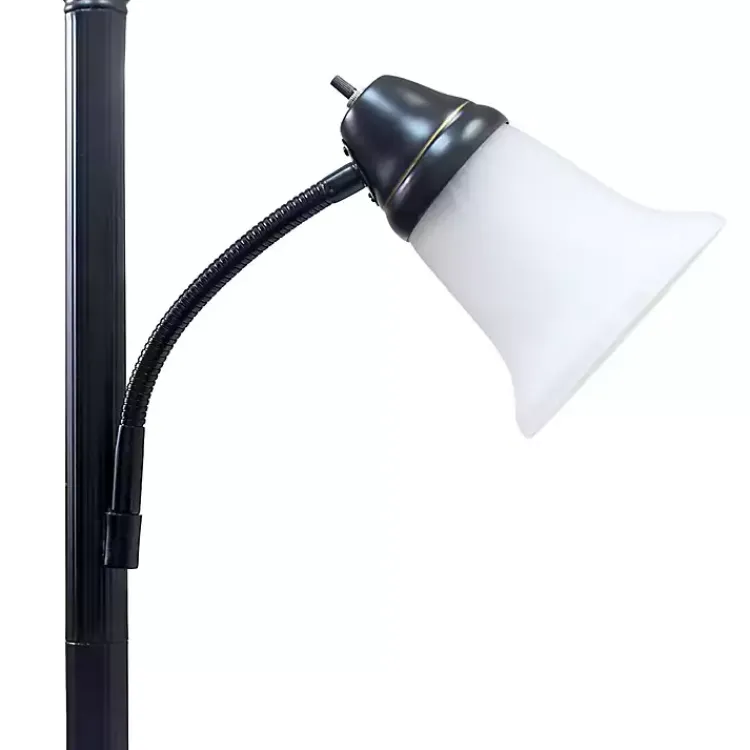 Floor Lamps-Kirklands Home Matte Bronze and White Reading Arm Torchiere Brown