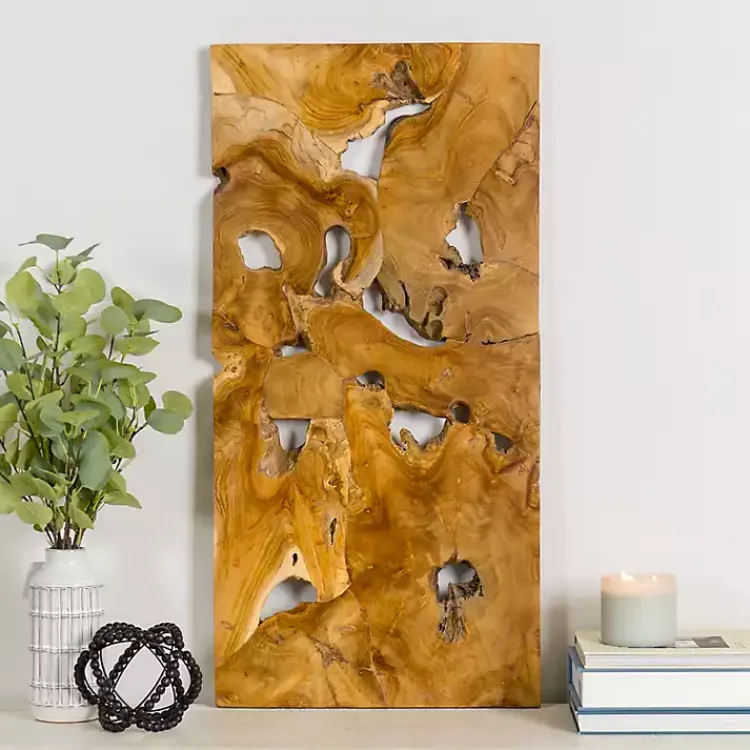 Wall Plaques-Kirklands Home Raw Teak Root Panel Wall Plaque Brown