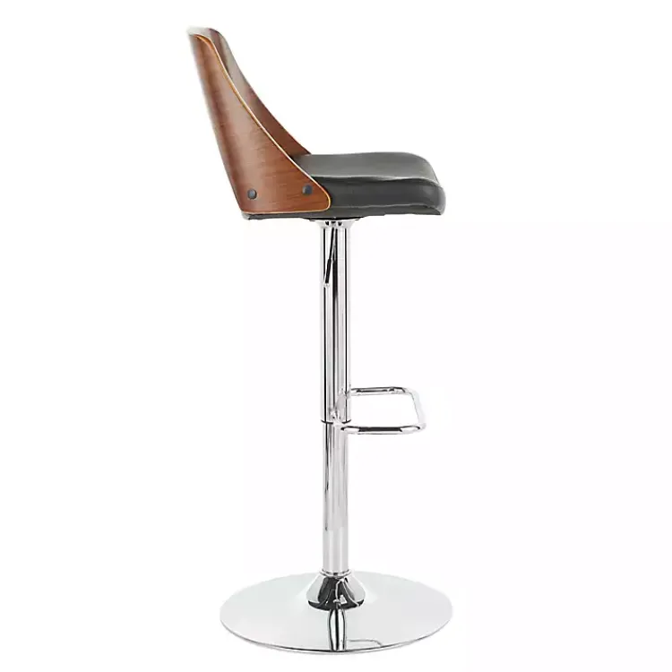 Bar Stools & Counter Height Stools-Kirklands Home Cherry Wood and Leather Swivel Bar Stool Black