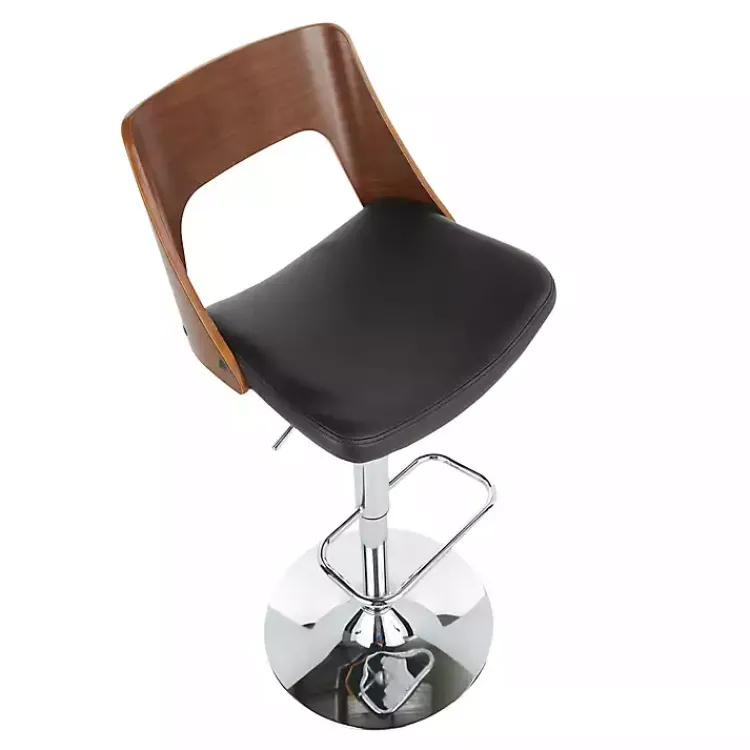 Bar Stools & Counter Height Stools-Kirklands Home Cherry Wood and Leather Swivel Bar Stool Black